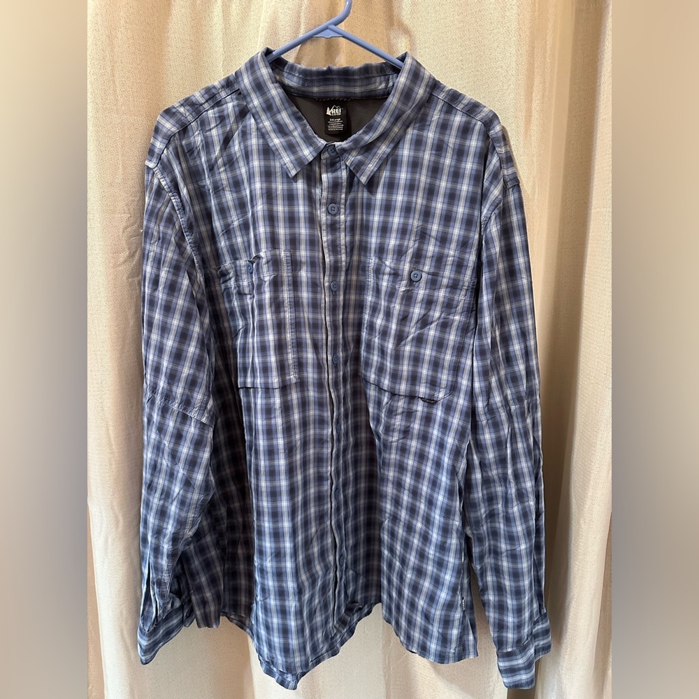 REI Blue Plaid Shirt 3XL